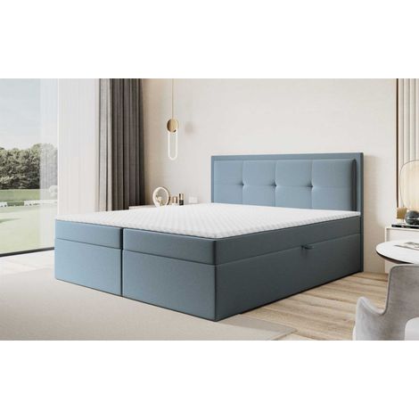 Boxspringbett Schlafzimmerbett DEGNA 140x220cm Stoff Gerra Graublau (1/4)