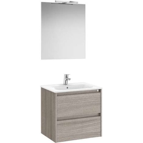 MUEBLE LAVABO 600MM TENET 2 CAJONES + ESPEJO Y APLIQUE LED CITY OAK