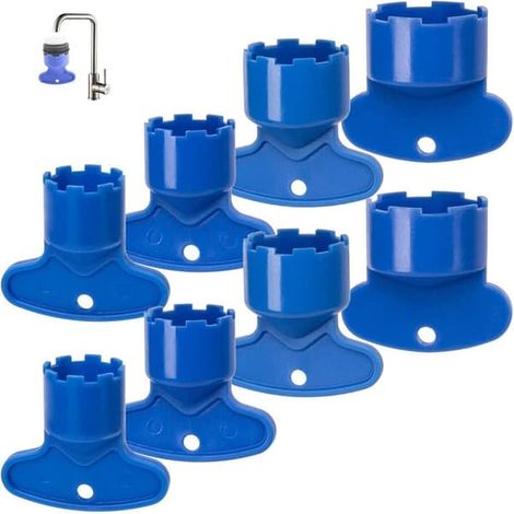 Lot de 8 aérateurs de robinet avec outils de démontage : 8 aérateurs de rechange, clés pour aérateurs de robinet, clés pour robinet d’évier (16,5 mm, 18,5 mm, 21,5 mm, 24 mm) (1/5)