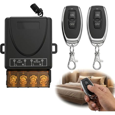 433MHz Wireless Remote Control Switch with 2 Remotes, High Power RF Switch 30A for AC 110V/220V/240V, Water Pump, Lighting, Home Appliances and Irrigation (1/5)