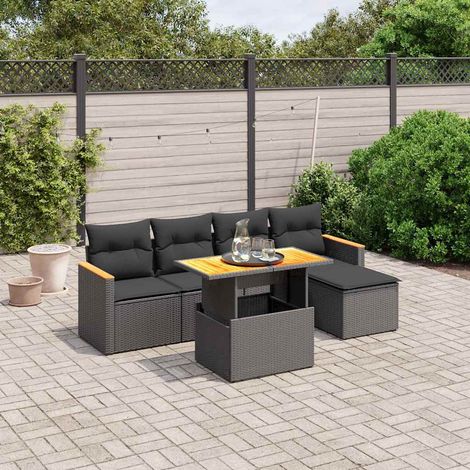 Salon de jardin 6 pièces en résine tressée noire avec coussins et table relevable, 53kg - PANGIVO (1/3)