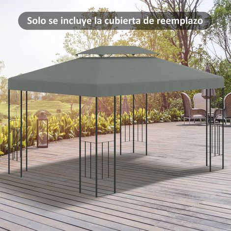 Tenda da sole di ricambio 4x3 m con doppio tetto per gazebo e fori di drenaggio. Solo tenda da sole. Telaio NON incluso. Grigio scuro. (1/5)