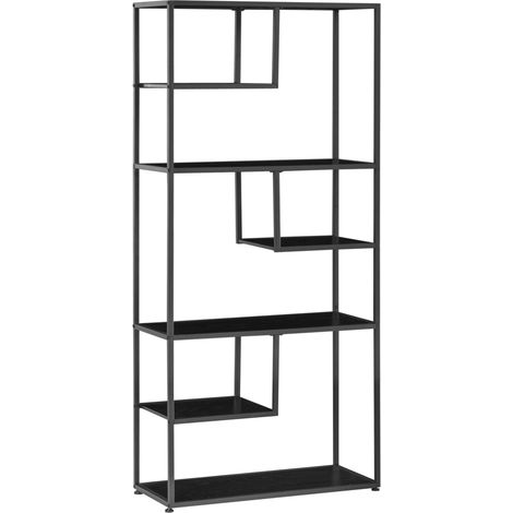 Bibliothèque à 7 niveaux en panneaux de particules et acier pour salon, chambre et bureau, 83 x 34 x 180 cm, noire (1/5)