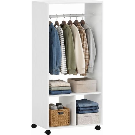 Armoire Mobile Ouverte avec Barre et Étagères pour Vêtements 60x40x128 cm Blanc Design Pratique et Élégant (1/5)