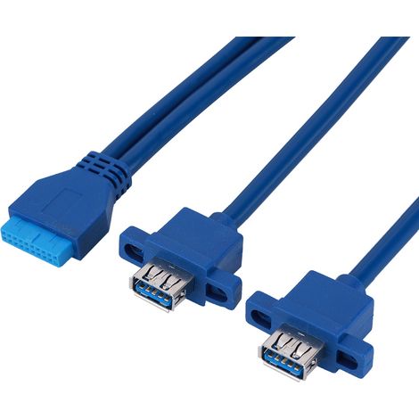 Câble USB 3.0 19 broches vers 2AF pour montage sur panneau avant de carte mère avec trou de vis (0,5 m)