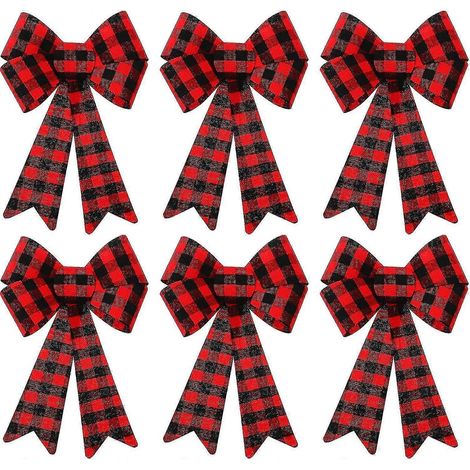Stück große Weihnachtsschleifen im Büffelkaromuster aus PVC-Kunststoff, karierte Geschenkbandschleifen für Weihnachtsdekorationen im Innen- und Außenbereich-style2-Red and Black