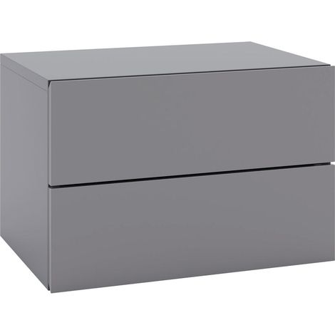 Mur en brique pleine, table de nuit murale pour chambre ou salon, 2 tiroirs, design moderne gris (1/5)