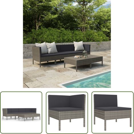 INLIFE Salon de jardin 6 pcs avec coussins Résine tressée Gris (1/5)