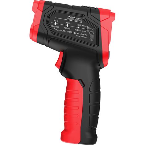 Thermomètre infrarouge numérique portable, testeur de température, pyromètre 12:1, écran LCD couleur rétroéclairé, degrés Celsius à Fahrenheit, -50 à 880 °C (-58 à 1616 °F)