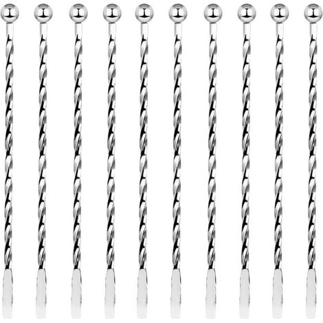 10 Pcs Cocktail Agitateurs, Premium Touillette Cocktail en Acier Inoxydable 19,1cm Motif Spirales Cuillère à Cocktail Bar Cuillère à Mélanger pour la Crème Glacée, Café, Boisson, Cocktail