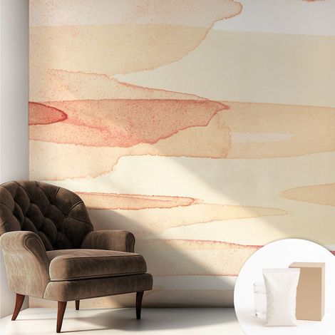 Tapete Vliestapete mit Kleber modern - Wanddeko für Küche - Klebefolie Wand - luxus Look Pastellfarbene Pinselstriche 250x250 cm (1/5)
