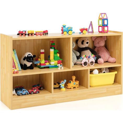 Bibliothèque pour enfants 111 x 30 x 61,5 cm avec 5 compartiments spacieux et patins antidérapants en bois beige