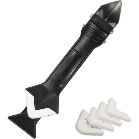 Black - 3-in-1 Caulking Tool Set, Glass Glue Corner Scraper with 5 Silicone Pads (1/4)