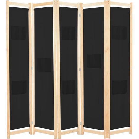 Cloison de séparation 5 panneaux Noir 200 x 170 x 4 cm Tissu (1/5)