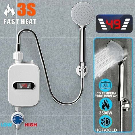 Chauffe-eau instantané 3500W 220V – Affichage numérique LCD – Pour salle de bain et douche – Installation verticale (1/5)