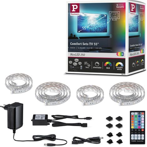 Paulmann 78875 MaxLED 250 Strip LED TV Comfort Set di Base 55 Pollici 3,6m 20,5W 277lm/m 30LEDs/m RGBW+ 24VA dimmerabile 20.5 W, Argento (1/5)