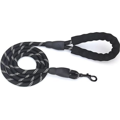 Laisse réfléchissante pour chien avec poignée rembourrée et distributeur de sacs à déjections - Lot de 2, longueur 1,5 m - Noire (1/5)