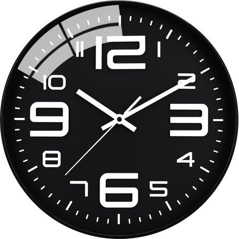 Reloj silencioso de cuarzo de 30 cm, funciona con pilas, diseño moderno para el hogar, la oficina y la escuela (negro). (1/5)