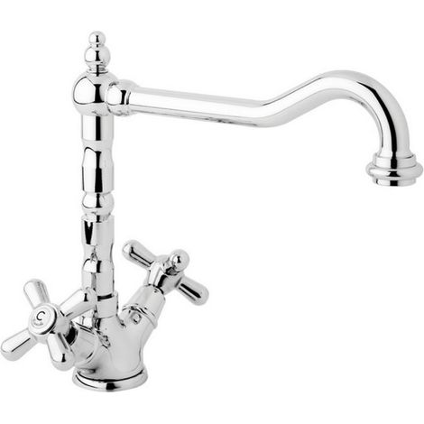 Schläfer 35404001 Rubinetto da Cucina per Lavello, Lavatoio Lavanderia con 2 Manopole Antico, Canna Alta Girevole Universale - Rubinetto manopole Vintage, Rubinetto Stile Retrò Cromo (1/5)