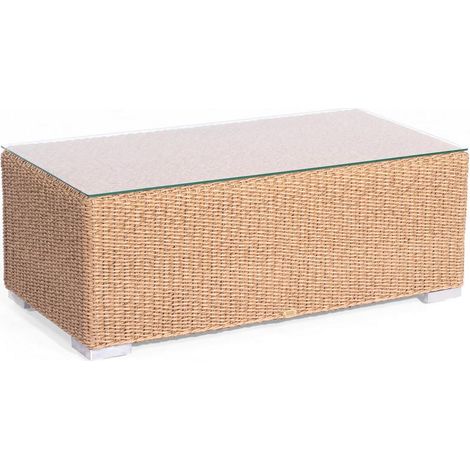 Lounge-Tisch Residence 120 x 60 cm PE-Ku nststoffgeflecht Hyazinthoptik inkl. Gla