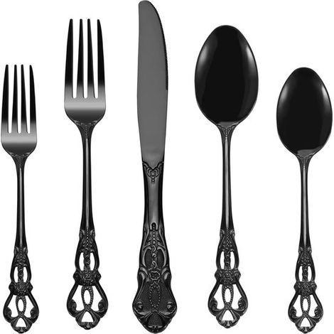 Juego de cubiertos Royal Black - 20 piezas - Acero inoxidable negro brillante (1/5)