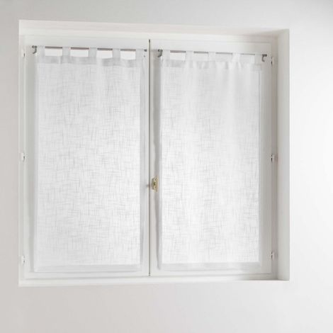 Paris Prix – Paire de voilages à passants effet lin tissé 45x120cm – 100% polyester – Label Oeko-Tex – Couleur blanc