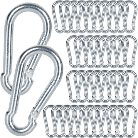 M5 Mousqueton Acier Galvanisé, 60 PCS Mousqueton de Fixation pour Charges Lourdes - Capacité de Charge de 100 kg/220 LB, Crochet Mousquetons Balancoire - 50mm x φ5 mm (1/5)