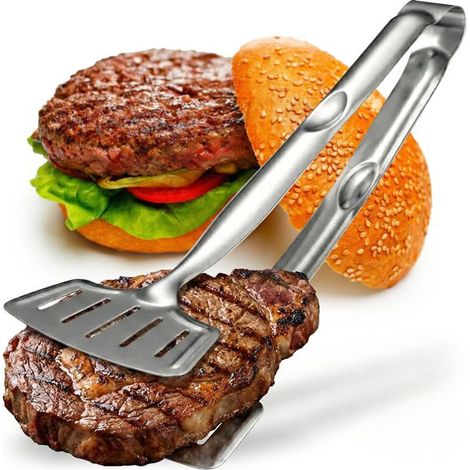 Double spatule : soulevez le poisson en toute sécurité — Pince de barbecue en acier inoxydable pour un retournement facile. (1/2)