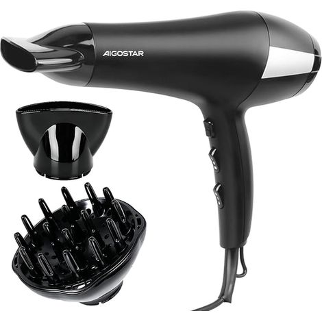 Sèche-cheveux ionique 2400W léger séchage rapide Noir