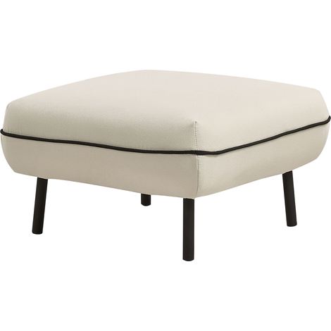 Ottomano quadrato in tessuto beige chiaro retrò Art Deco Gambe in metallo imbottite Bordi decorativi neri Tonsberg