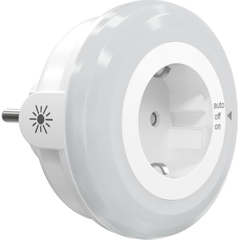 Nachtlicht Steckdose mit Dämmerungssensor, Nachtlampe Kinder Steckdosen mit Schalter, Auto/ON/Off mit Lichtsensor 4 Helligkeit Einstellbar, WarmWeiß 2700K für Schlafzimmer, Korridor, Treppe (1/5)