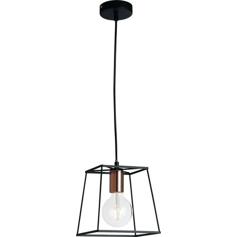 "Sospensione HARLEM in metallo nero con portalampade ramato 18x22 cm." (1/3)