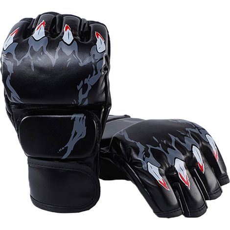 Gants de boxe en cuir épais avec doublure latex, design Griffe de Tigre Noir, mi-doigts pour entraînement (1/5)