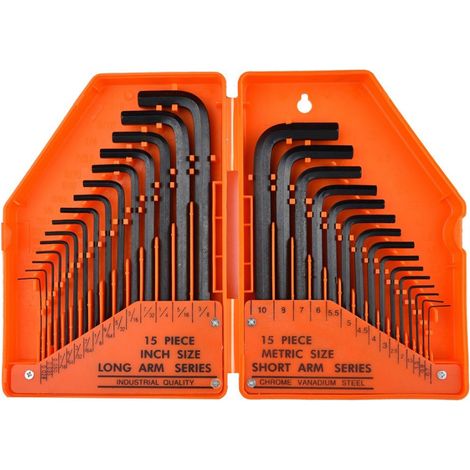 Ensemble de clés Allen à tête plate, clé en L, 30 pièces, boîte orange, 1 ensemble