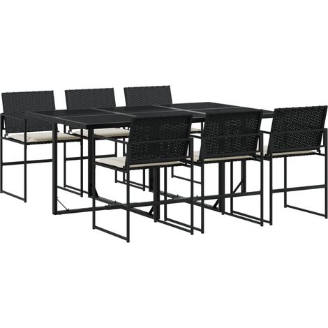 Maison Exclusive - 7-tlg. Garten-Essgruppe mit Kissen Schwarz Pol