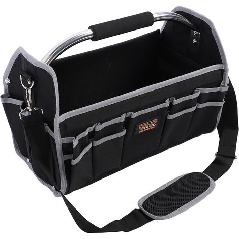 Sac à outils d'électricien portable, grande capacité, multifonctionnel, à ouverture sur le dessus, avec poignée en acier, pour le travail du bois (1/5)
