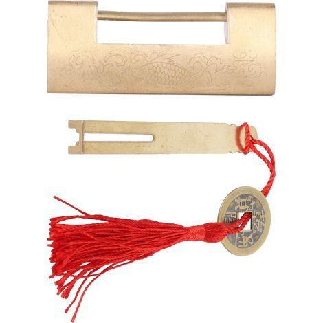 Cadenas de Style ancien chinois en laiton sculpté, poisson horizontal avec clé pour tiroir de boîte à bijoux (1/5)