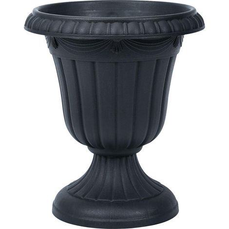 Großer Blumentopf mit Sockel 26cm, Kunststoff Pflanzkübel für Innen & Außen, Schwarz (1/5)