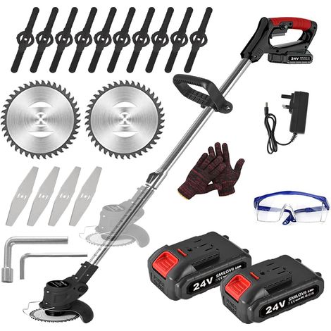 Débroussailleuse Électrique sans Fil 24V, Coupe Bordure sans Fil avec 2 Batteries 2000mAh, 6 Lames Métal & 10 Lames Plastique pour Jardin, Pelouse et Désherbage (1/5)