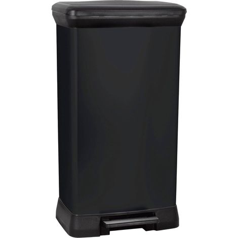 CURVER Cubo de basura con pedal 50L, color negro, tapa y aro para bolsa, 39 x 29 x 73 cm