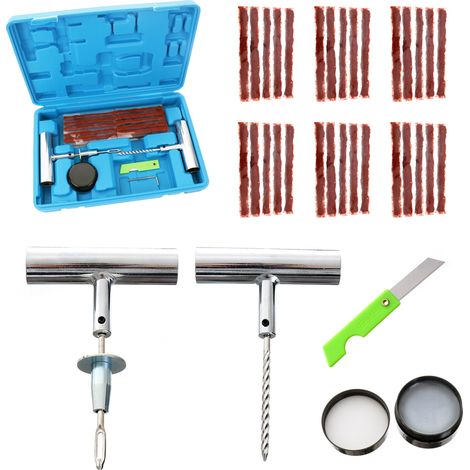 Kit de reparación de pinchazos para neumáticos sin cámara con cables y herramientas para el coche. (1/5)