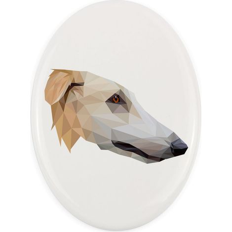 Borzoi ruso, Borzoi, Barzoi: un plato con una foto y una inscripción geométrica de Art-Dog (1/4)