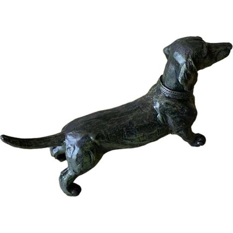Schwarze Dackelstatue aus Kunstharz für Schreibtisch und