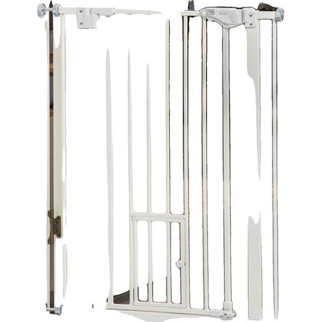 Puerta de seguridad, construcción de acero, ancho ajustable de 74 a 80 cm, mecanismo de cierre automático, sistema de doble cierre, función de gatera. (1/5)