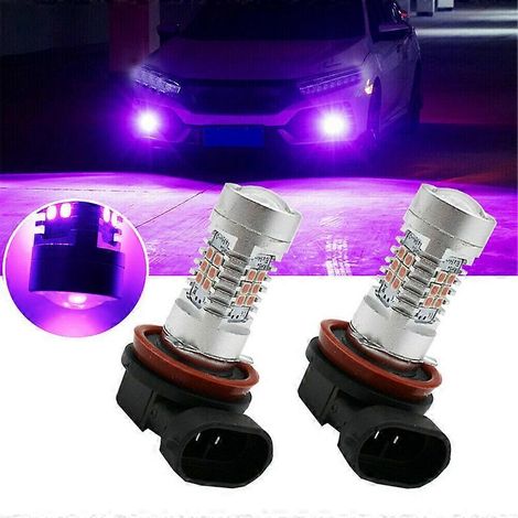 Lot de 2 ampoules LED 21-SMD H11/H8 12V rose-violette pour feux de route, antibrouillards et feux de jour (DRL). Ampoules décoratives pour l'extérieur et accessoires automobiles. (1/5)