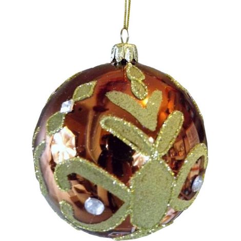 Pallina di vetro da 9 cm - Colore zenzero con decorazioni marrone-oro e vetro (1/2)