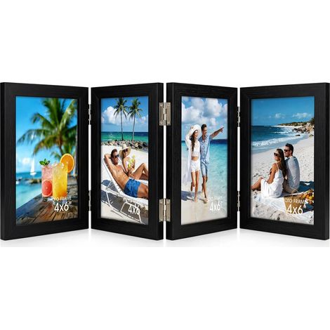 Cadre photo pliable noir 10 x 15 cm, cadre photo collage pour 4 photos, support mural et table, idéal pour la famille, le mariage et les photos souvenirs (1/5)