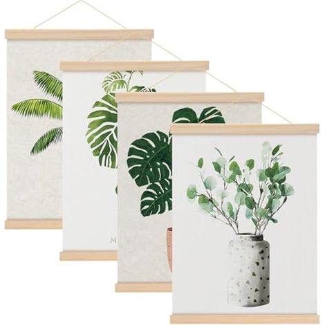 Lot de 4 pinces magnétiques A3, 31 cm, bois naturel, cadre mural pour affiches, photos, tirages, cartes, rouleaux