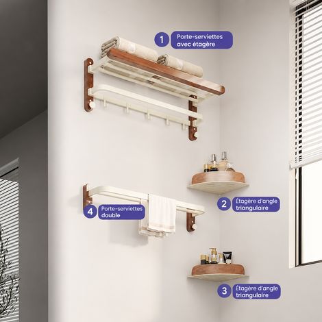 Porte-serviettes mural salle de bain modèle phare ensemble 4 pièces en noyer noir d'Amérique du Nord sans perçage 3,12 kg – Livraison gratuite
