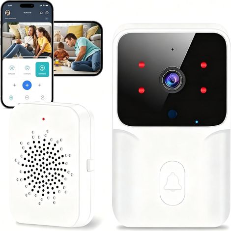 Générique Sonnette Vidéo sans Fil, 1080p Caméra HD,Interphone Intelligent WiFi, Vision Nocturne, Détection de Mouvement, Audio Bidirectionnel - Notification Instantanée sur Smartphone - Étanche IP65 (1/5)